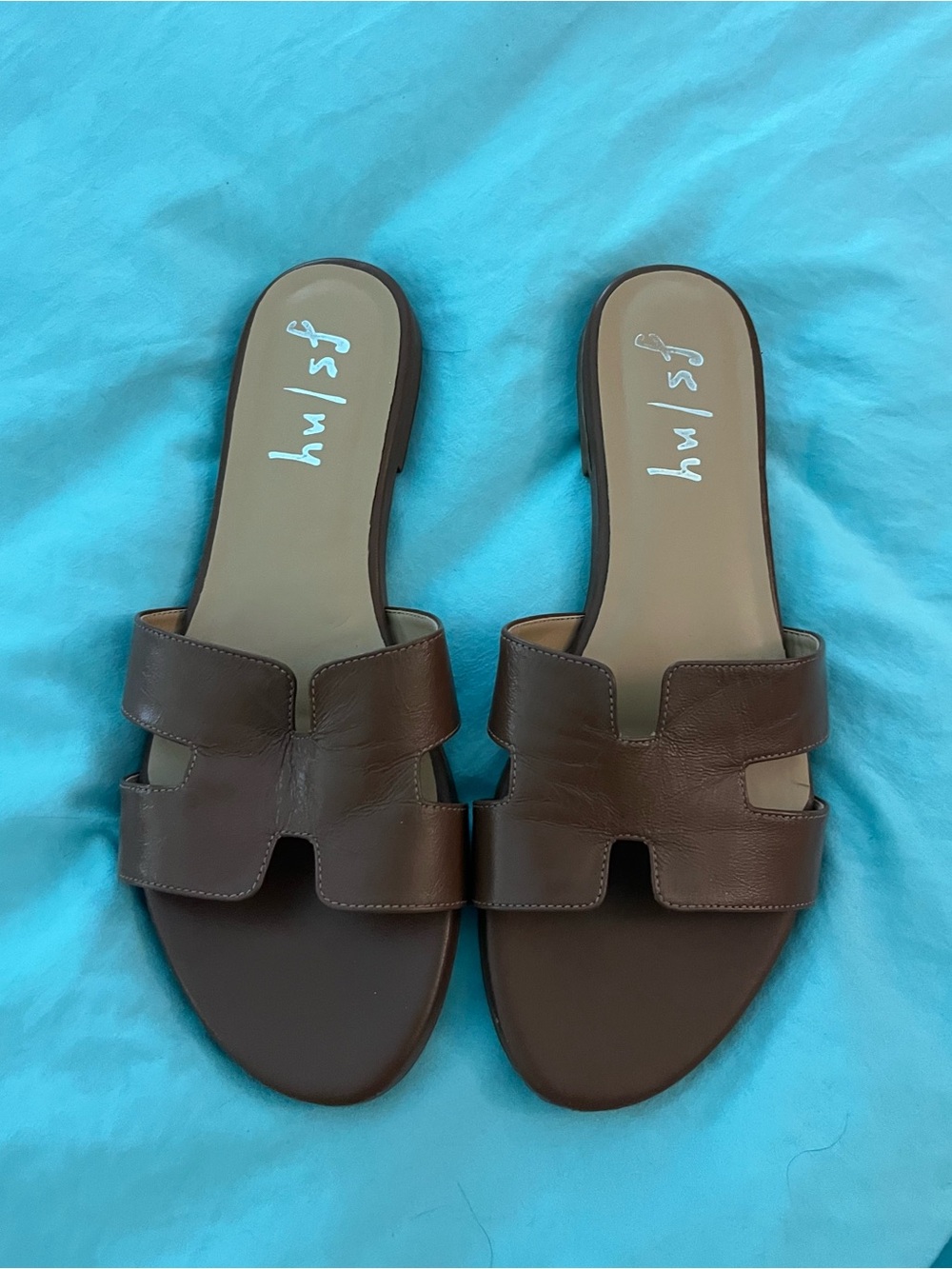 FS/NY Brown Leather Slide Sandals